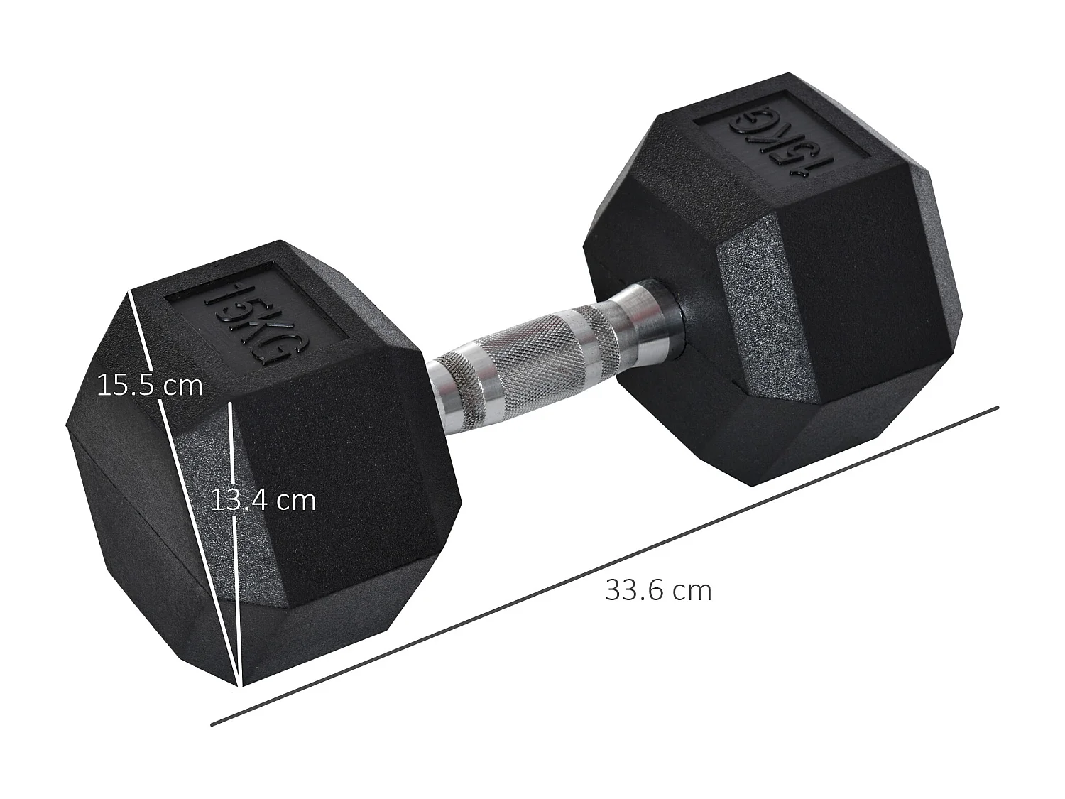 Manubrio 15 kg esagonale in acciaio e gomma nero