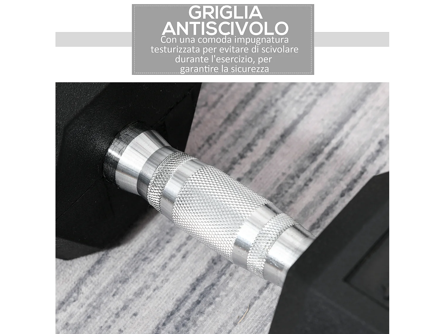 Manubrio 15 kg esagonale in acciaio e gomma nero