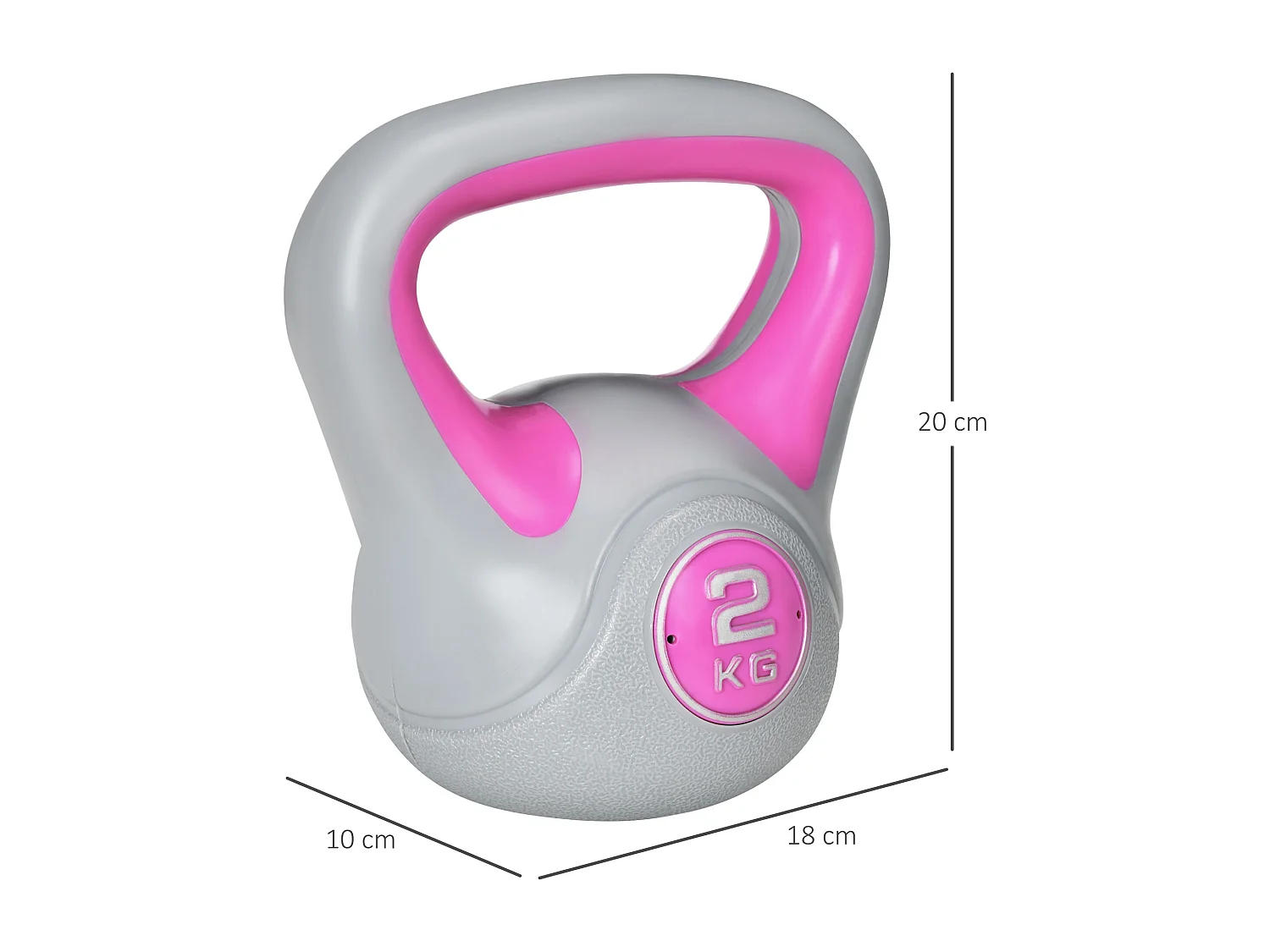 Kettlebell 2kg in pu e sabbia con base piatta e impugnatura rosa