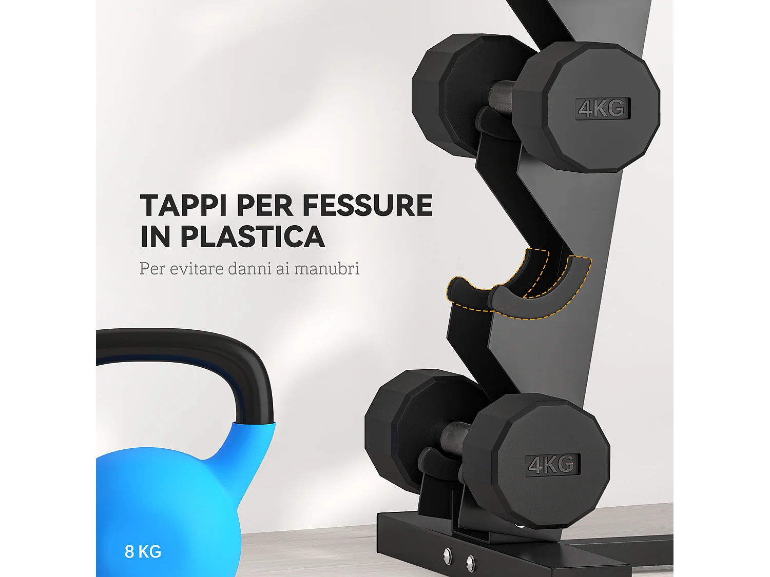 Rastrelliera per manubri a 5 livelli in acciaio nera