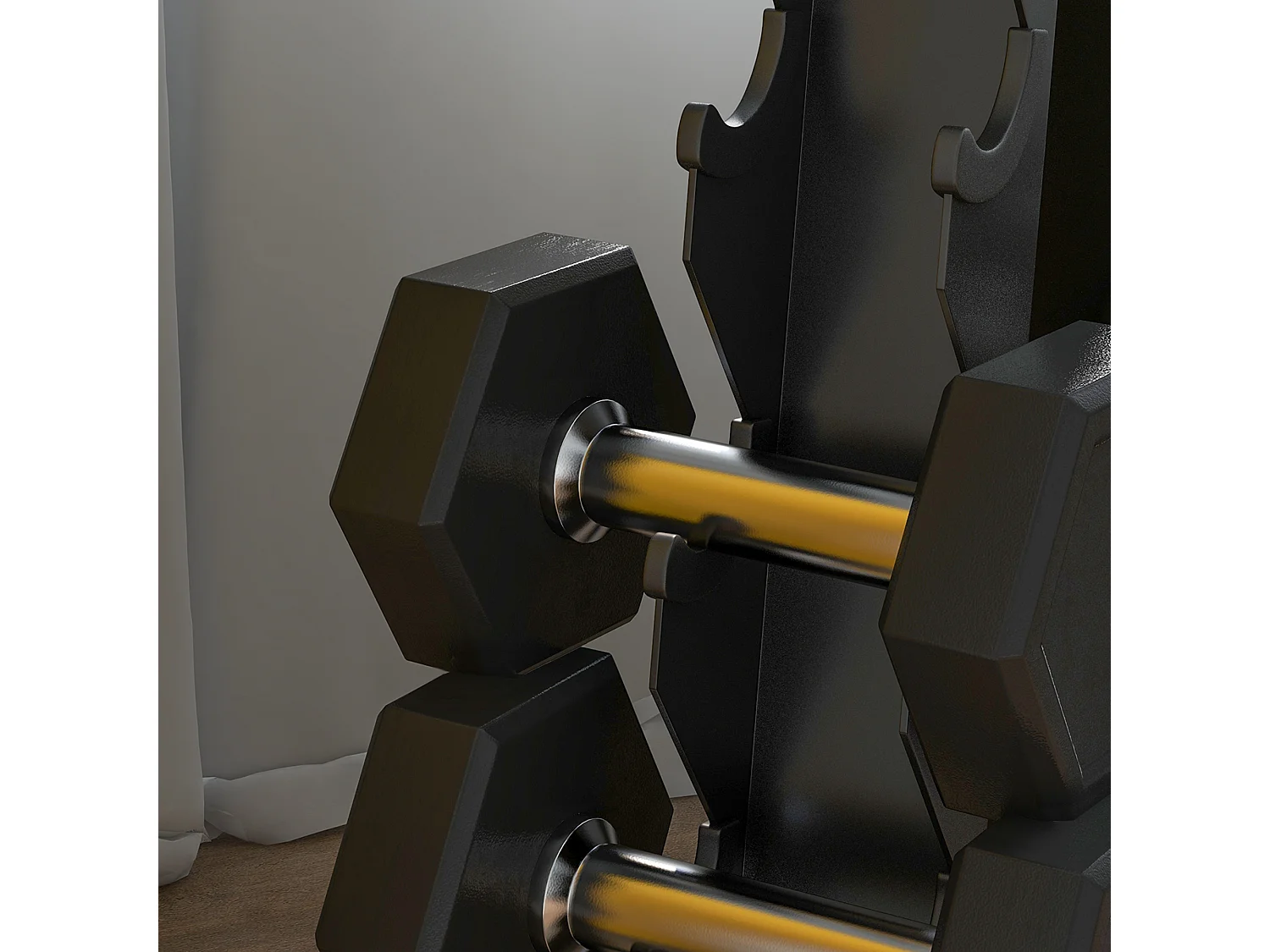 Rastrelliera per manubri a 5 livelli in acciaio nera