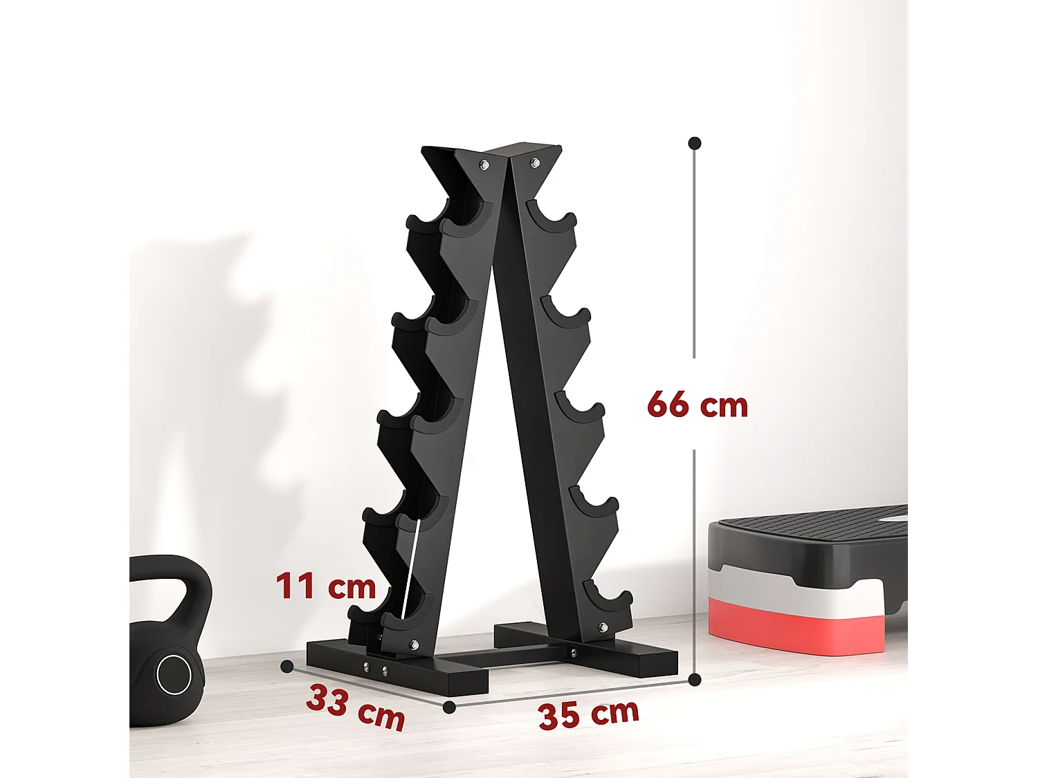 Rastrelliera per manubri a 5 livelli in acciaio nera