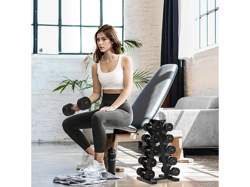 Rastrelliera per manubri a 5 livelli in acciaio nera