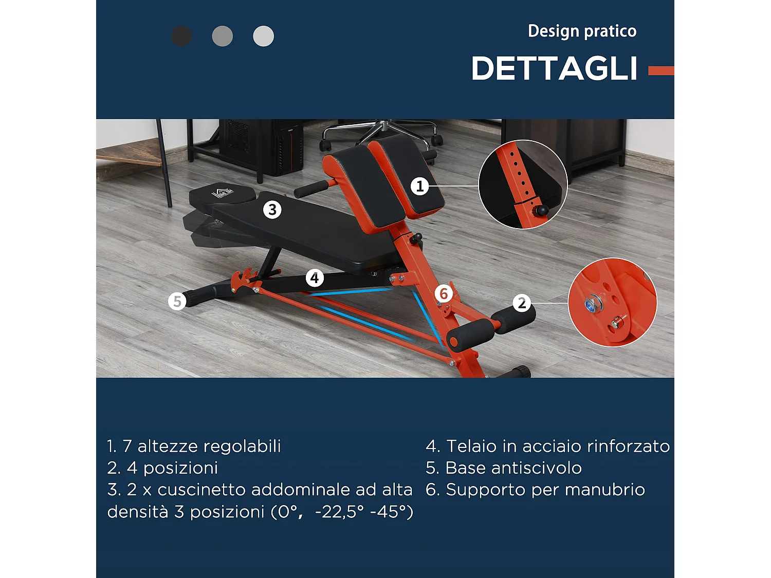 Panca fitness multifunzione con inclinazione e altezza regolabili
