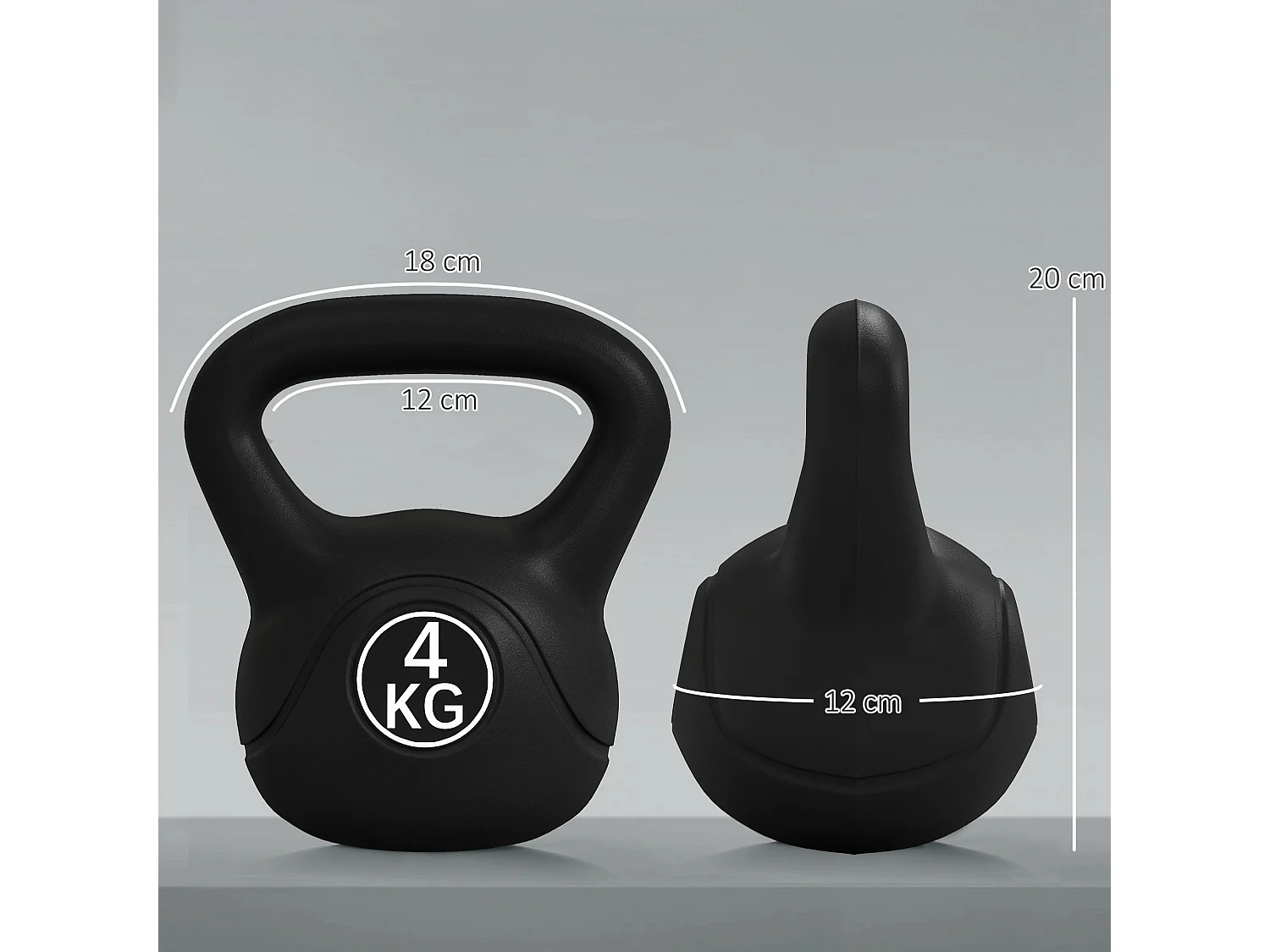 Kettlebell 4kg con base piatta in plastica e sabbia nero