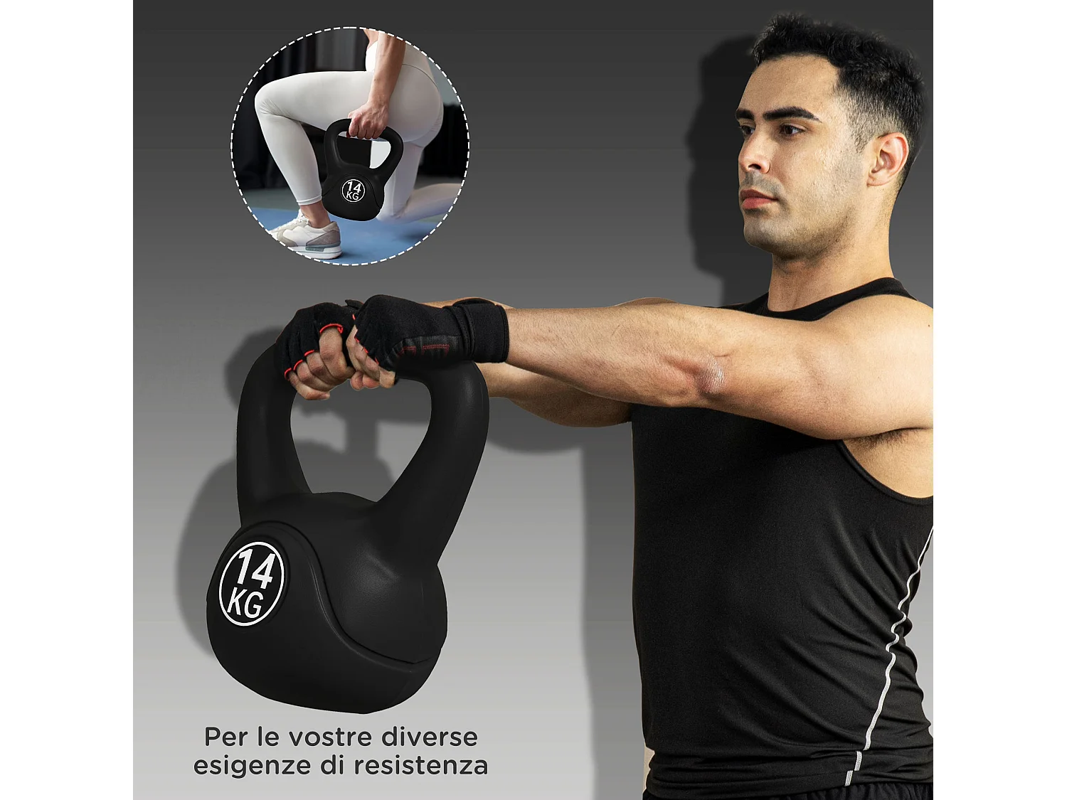 Kettlebell 4kg con base piatta in plastica e sabbia nero