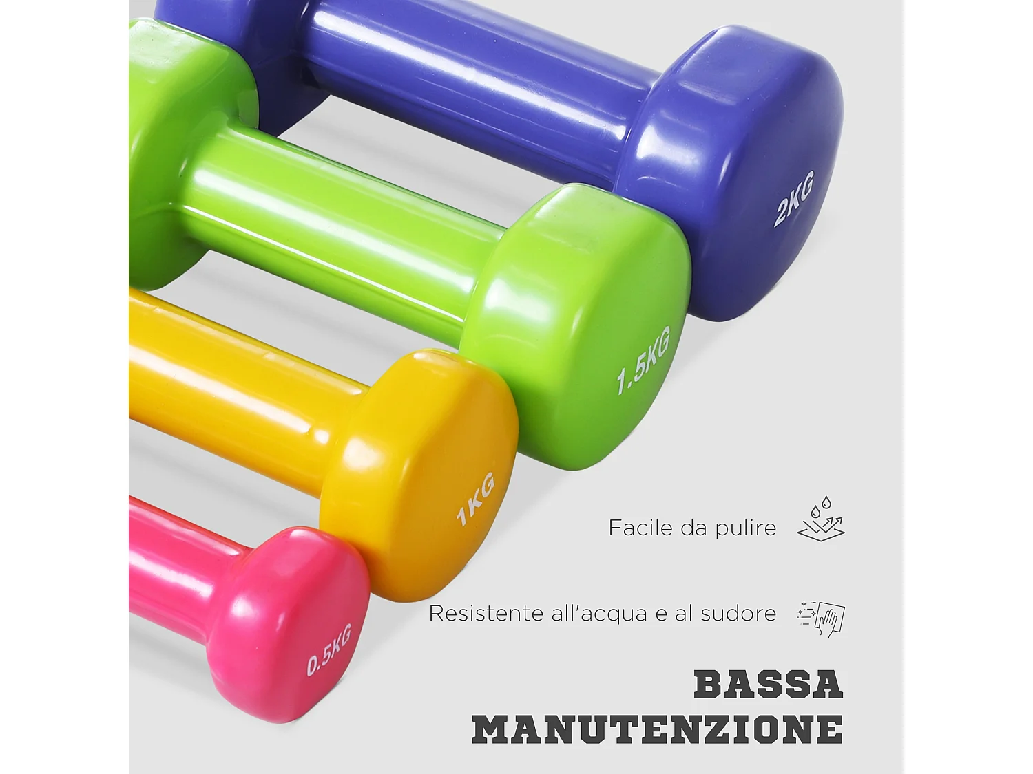 Set di manubri da 10kg totale con valigetta divisi in 0.5kg/1kg/1.5kg/2kg