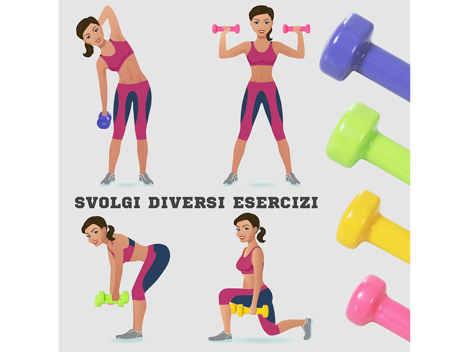 Set di manubri da 10kg totale con valigetta divisi in 0.5kg/1kg/1.5kg/2kg
