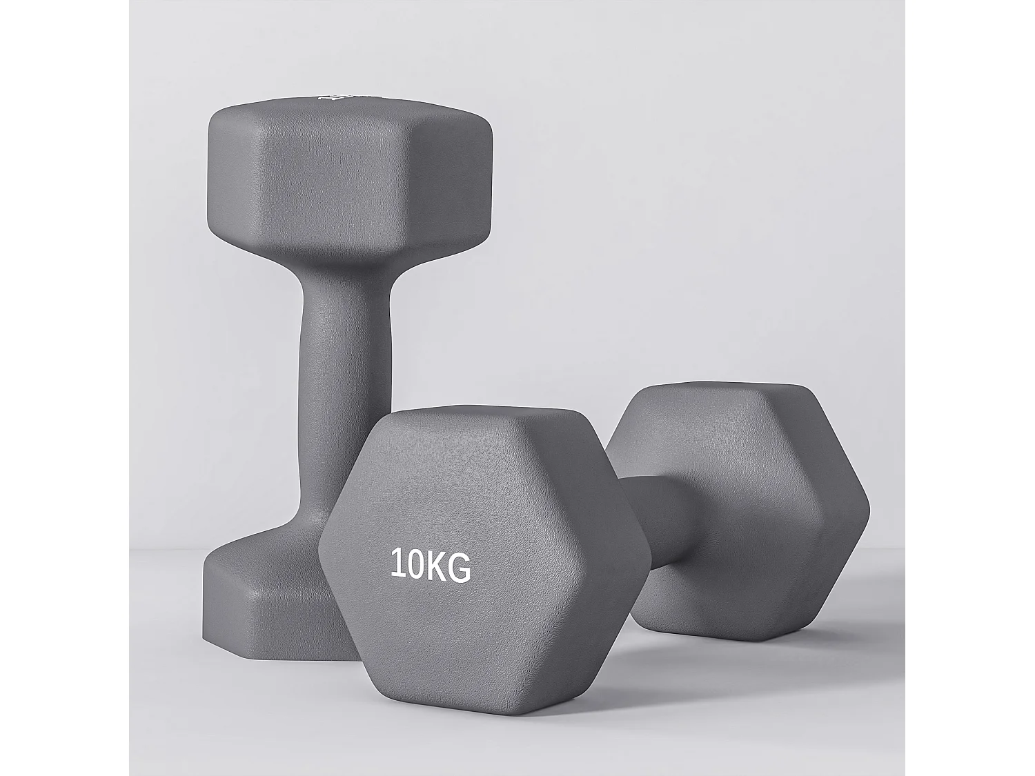 Set 2 manubri esagonali 10 kg in metallo e plastica 26x12x12 cm grigio