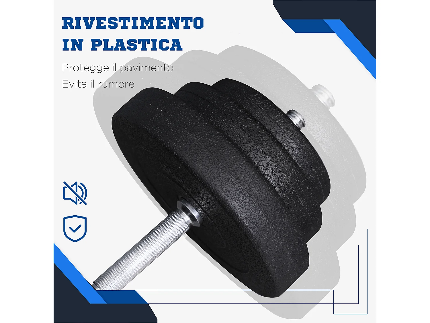 Set manubri palestra 40kg con 2 manubri in acciaio e 12 pesi