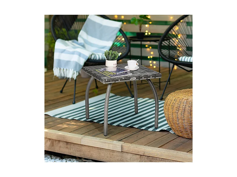 Tavolino in rattan sintetico da esterno e giardino 45x45x44 cm grigio