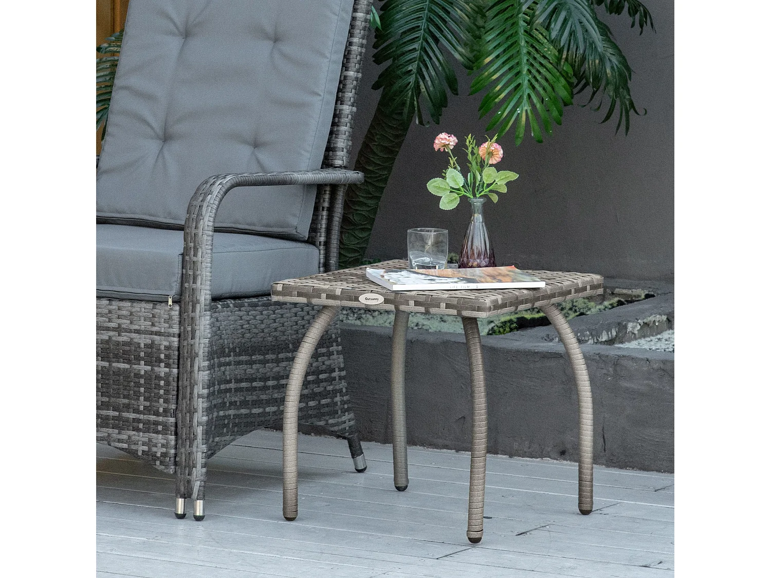 Tavolino in rattan sintetico da esterno e giardino 45x45x44 cm grigio