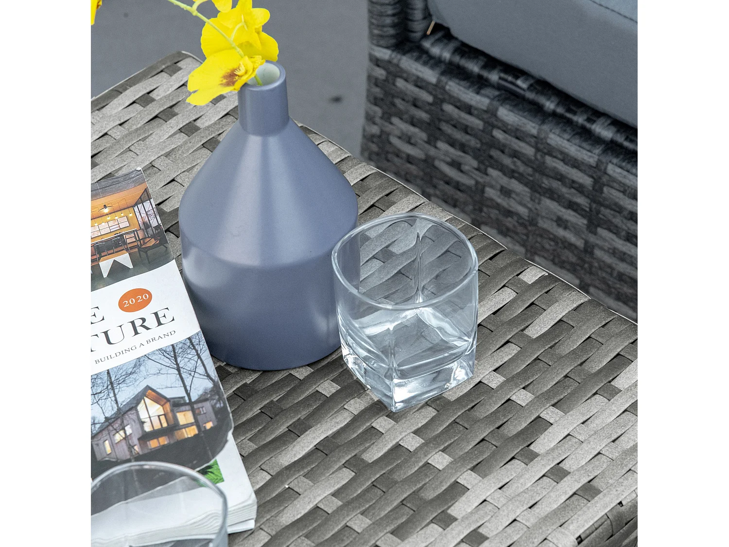 Tavolino in rattan sintetico da esterno e giardino 45x45x44 cm grigio