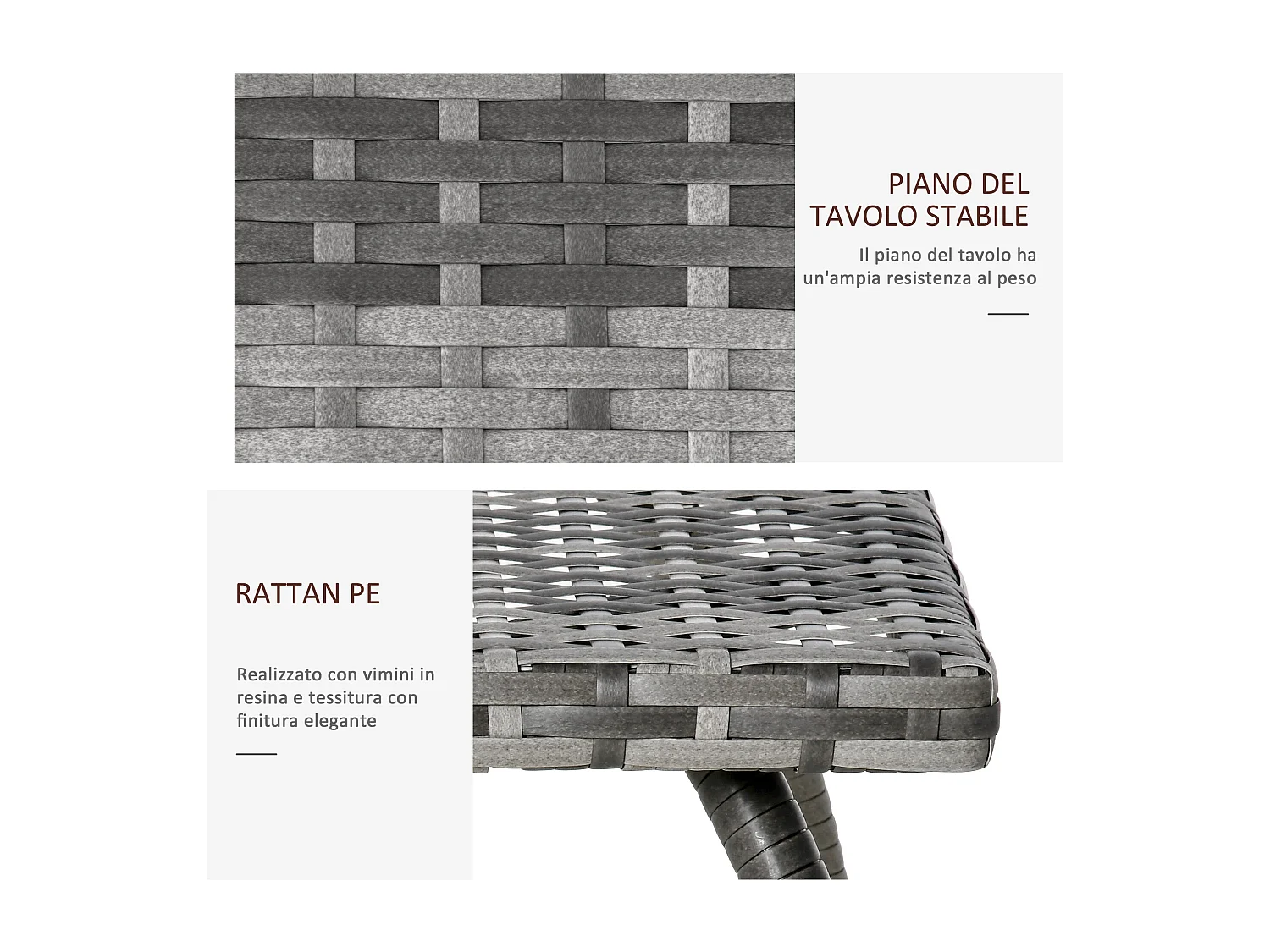 Tavolino in rattan sintetico da esterno e giardino 45x45x44 cm grigio