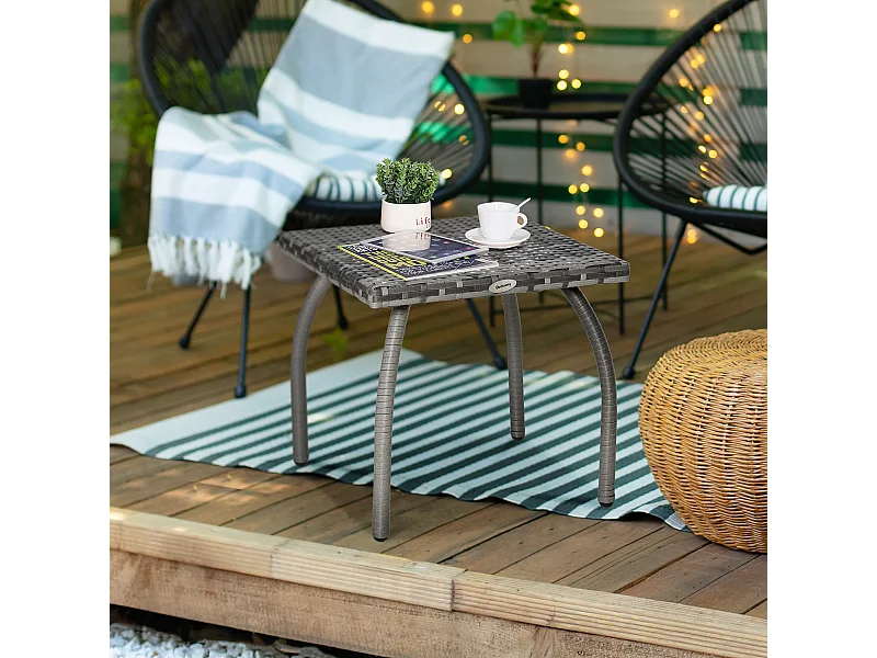 Tavolino in rattan sintetico da esterno e giardino 45x45x44 cm grigio