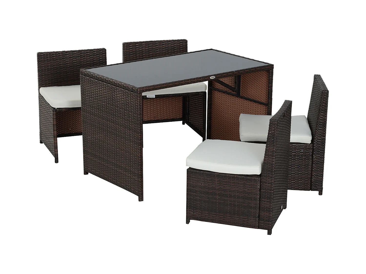 Set mobili da giardino 5pz tavolo pranzo con cuscini in rattan marrone