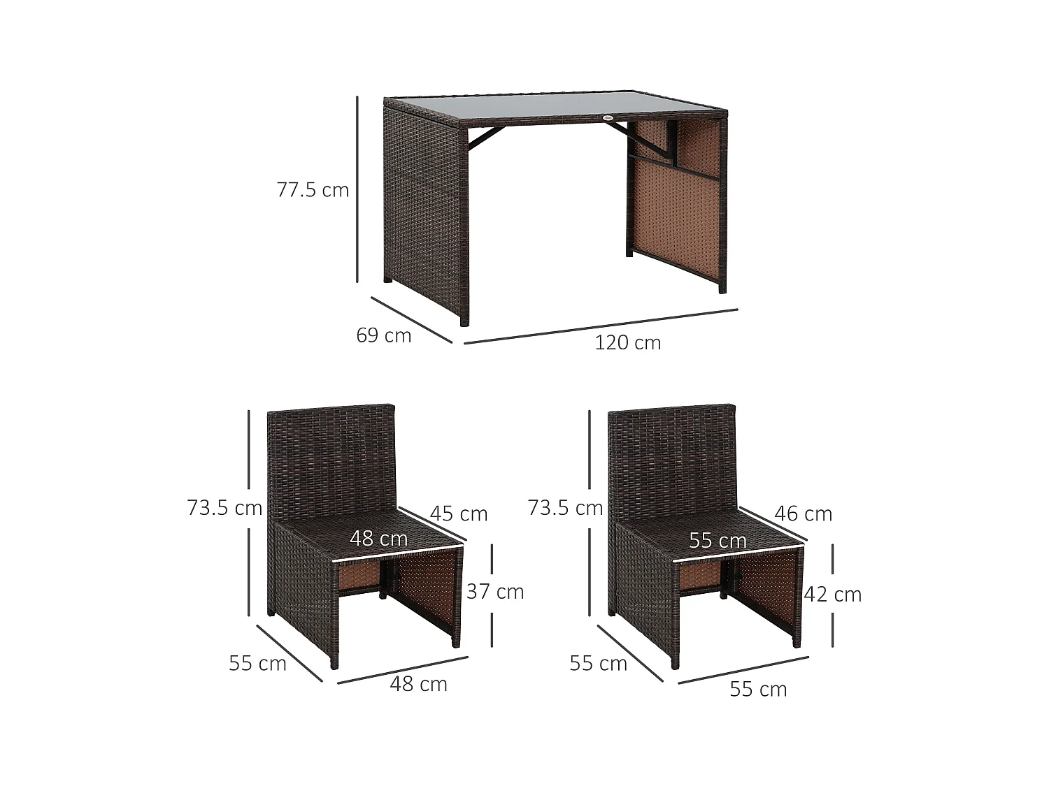 Set mobili da giardino 5pz tavolo pranzo con cuscini in rattan marrone