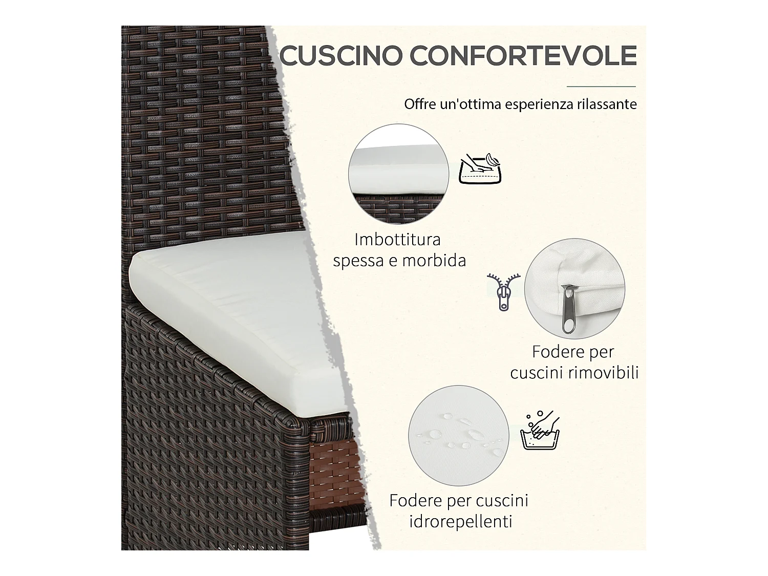 Set mobili da giardino 5pz tavolo pranzo con cuscini in rattan marrone