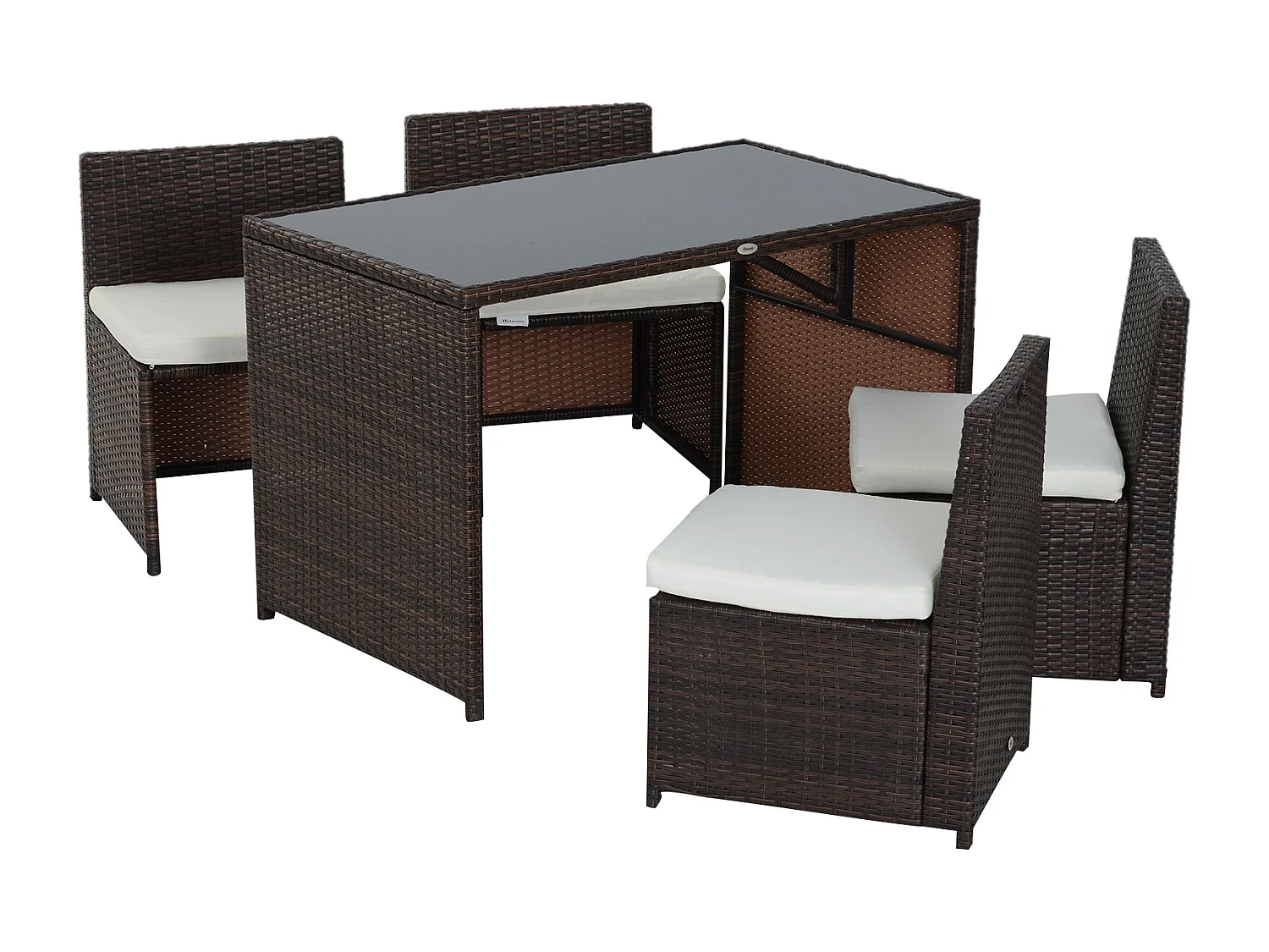 Set mobili da giardino 5pz tavolo pranzo con cuscini in rattan marrone