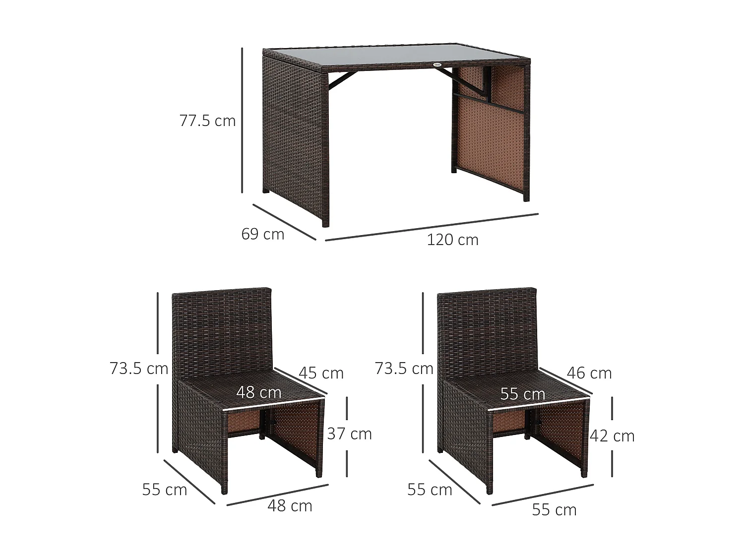 Set mobili da giardino 5pz tavolo pranzo con cuscini in rattan marrone