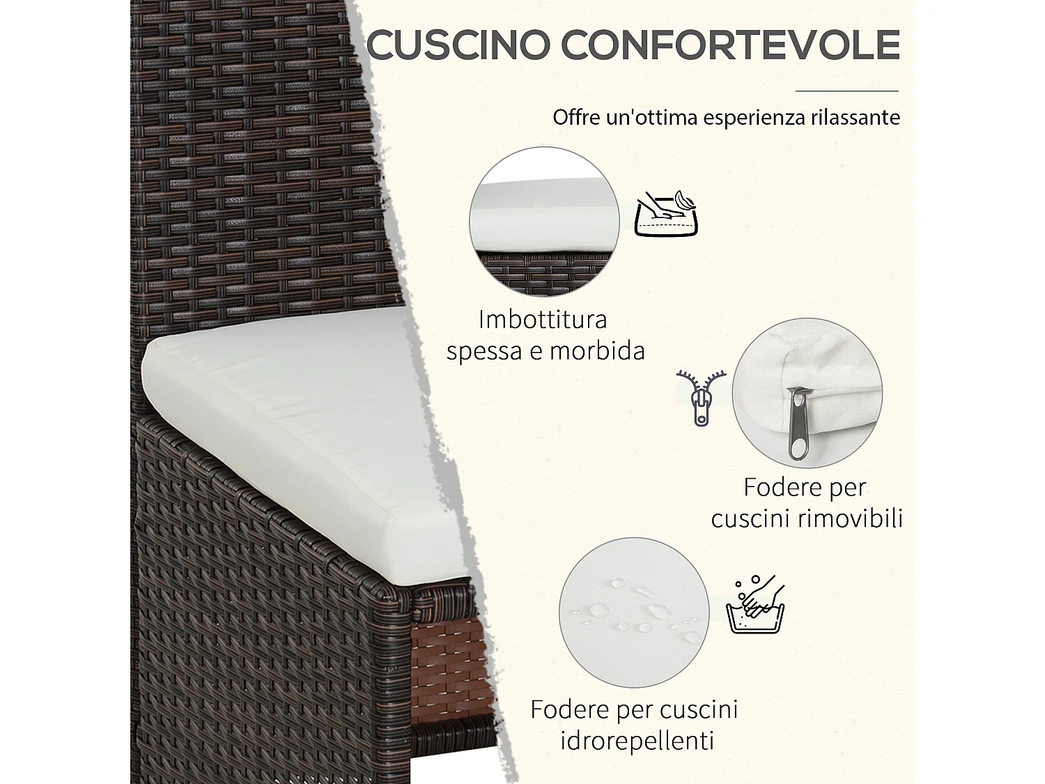 Set mobili da giardino 5pz tavolo pranzo con cuscini in rattan marrone