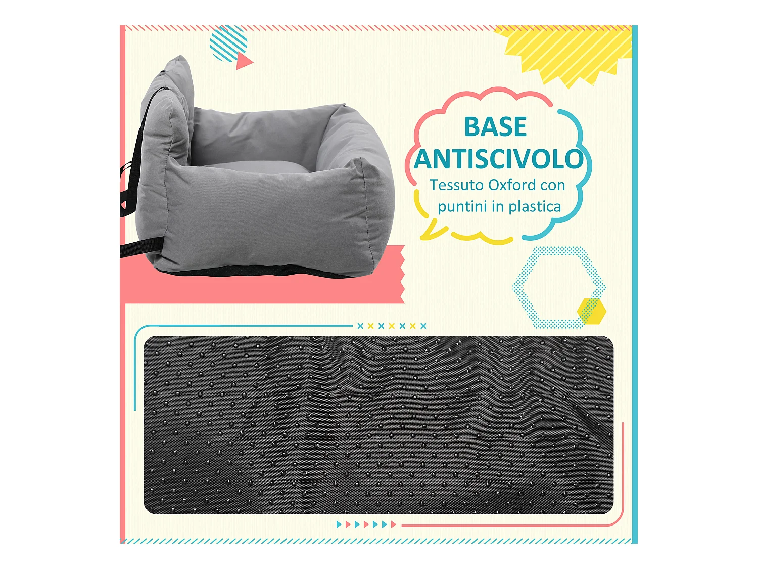 Seggiolino auto per cani piccoli sfoderabile con cinghie di sicurezza