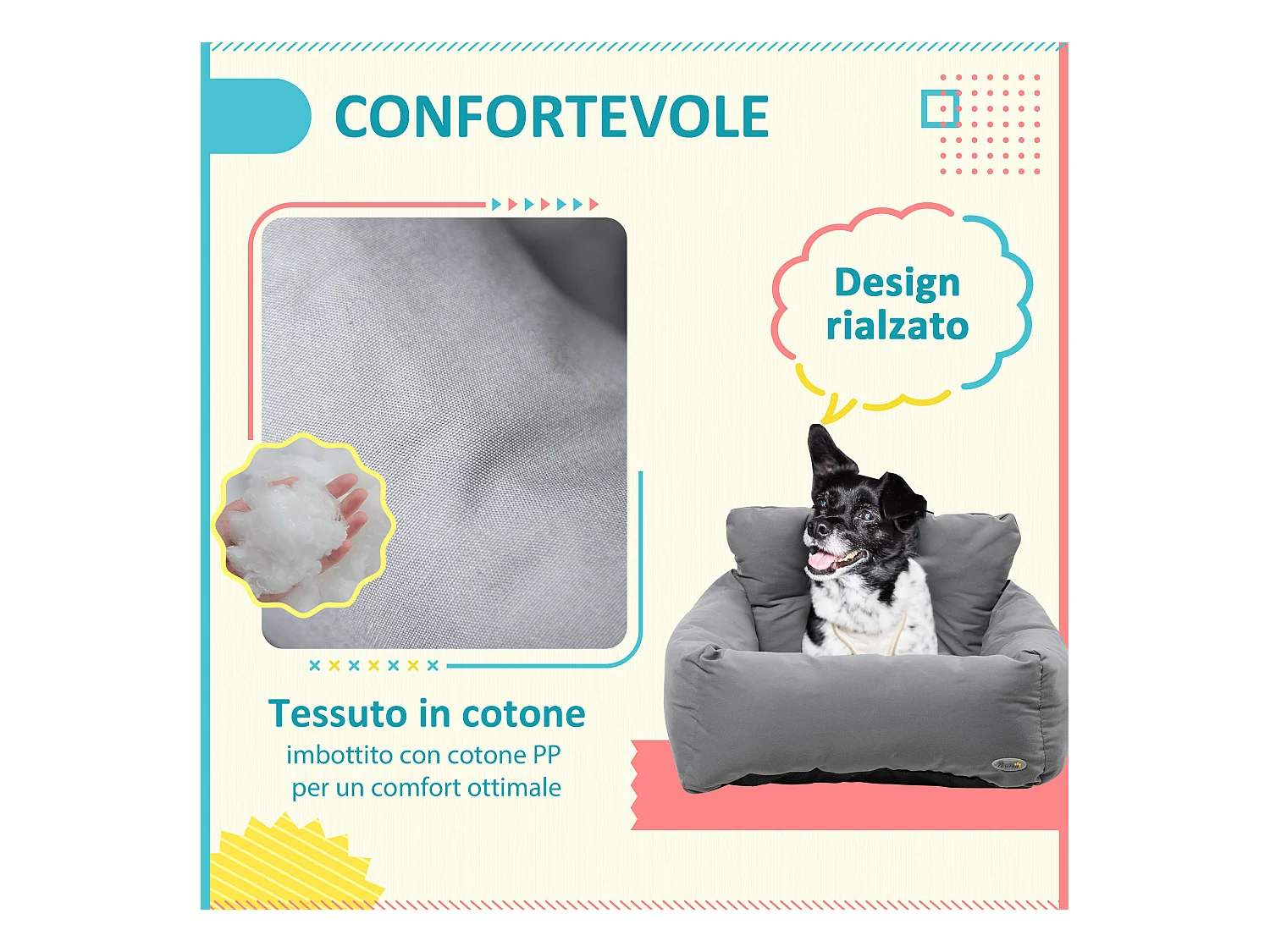 Seggiolino auto per cani piccoli sfoderabile con cinghie di sicurezza