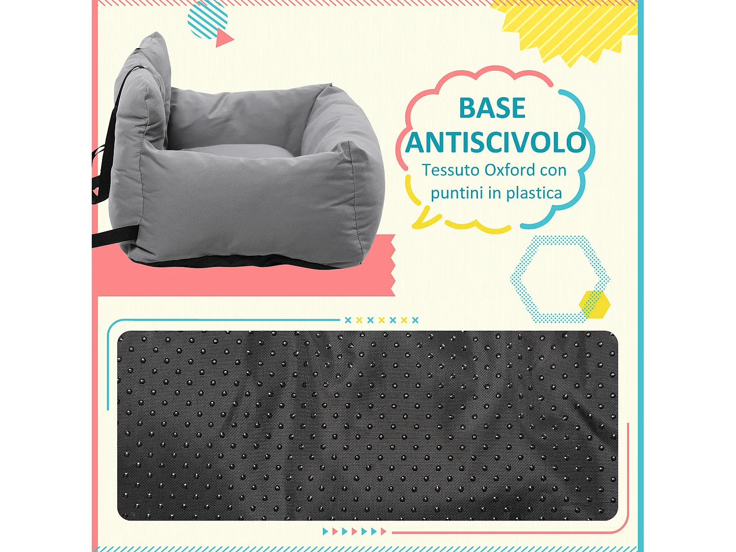 Seggiolino auto per cani piccoli sfoderabile con cinghie di sicurezza