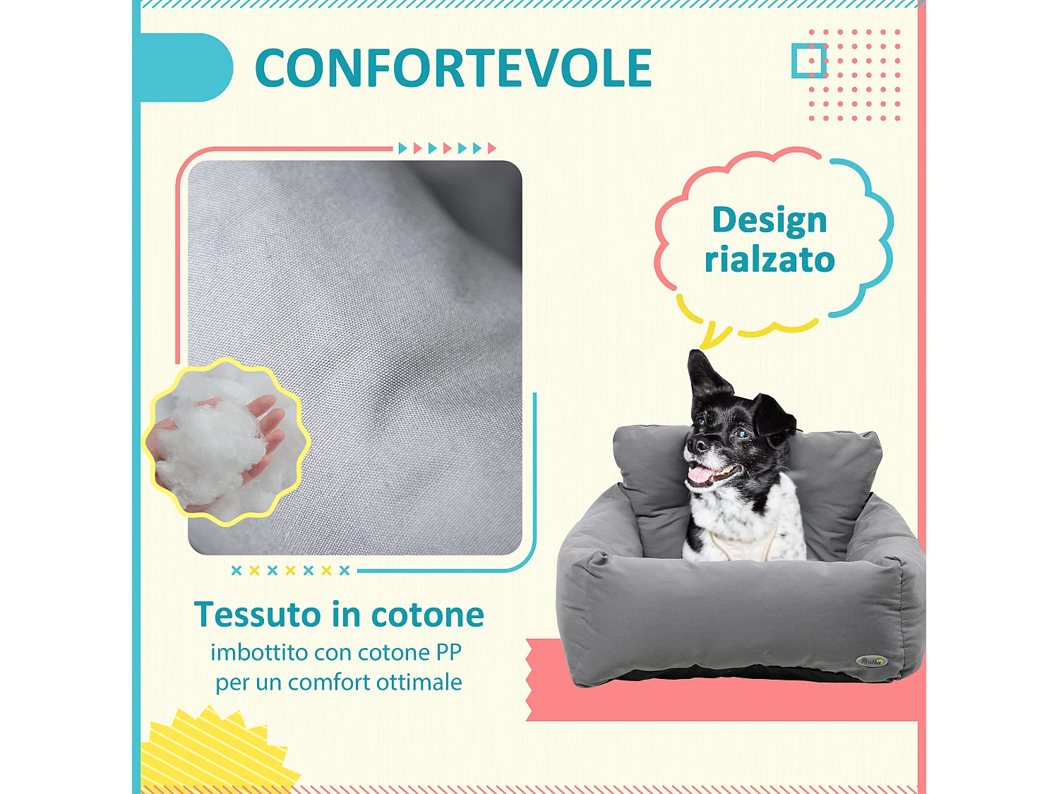 Seggiolino auto per cani piccoli sfoderabile con cinghie di sicurezza