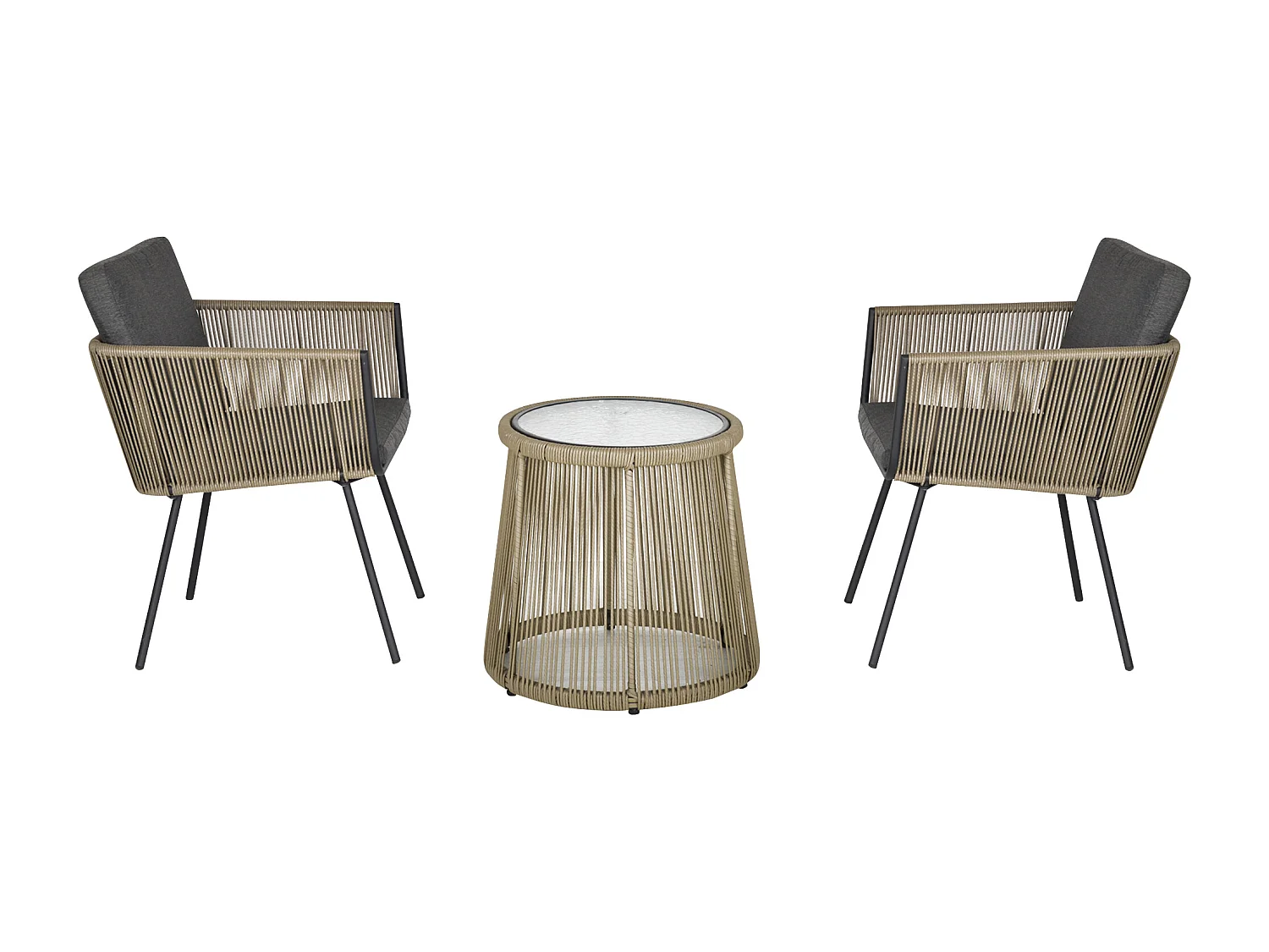 Set tavolino e sedie da giardino stile boho cachi e grigio