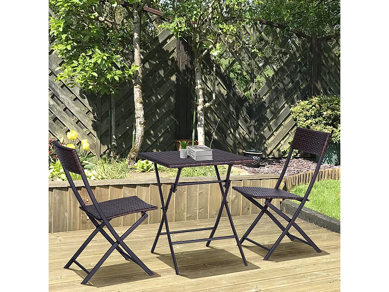 Set tavolino e sedie da giardino pieghevoli in rattan pe marrone