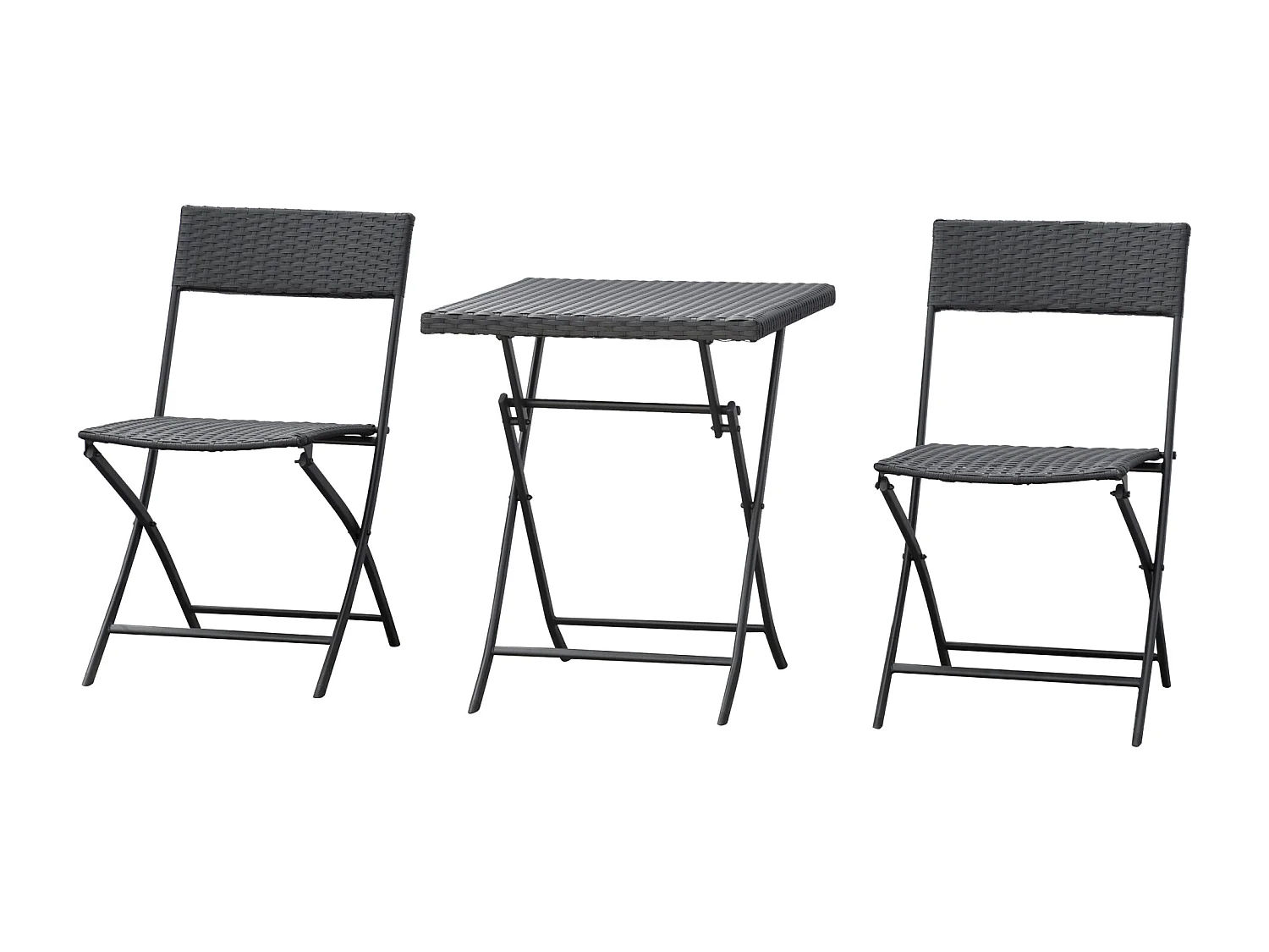 Set tavolino e sedie da giardino pieghevoli in rattan pe marrone