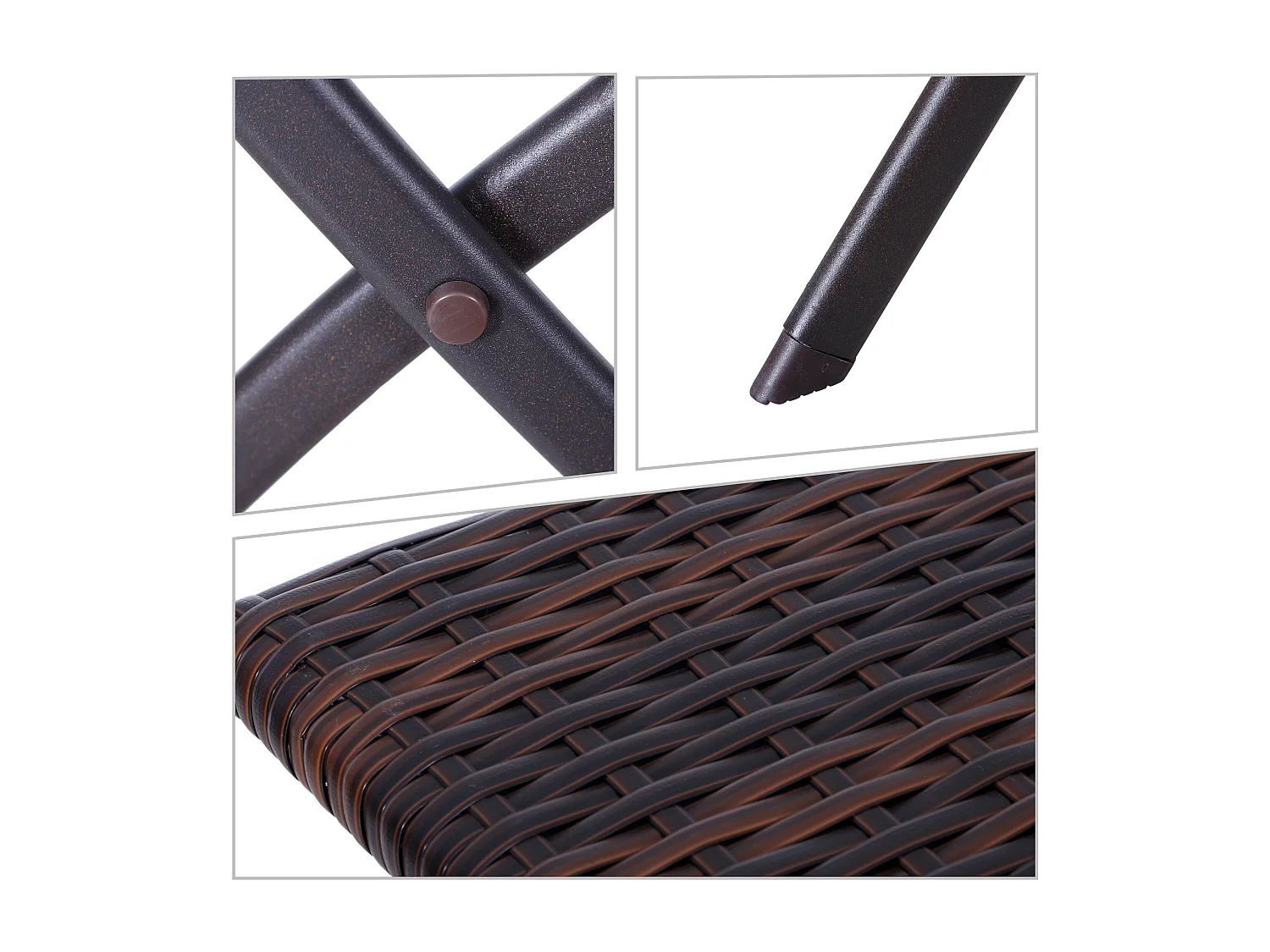 Set tavolino e sedie da giardino pieghevoli in rattan pe marrone