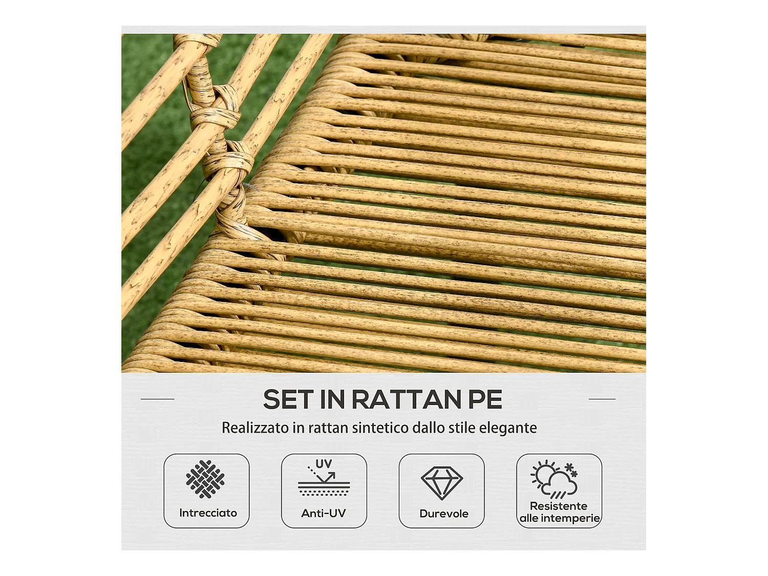 Set da giardino 4 pz con 2 sedie, un divano e un tavolino basso