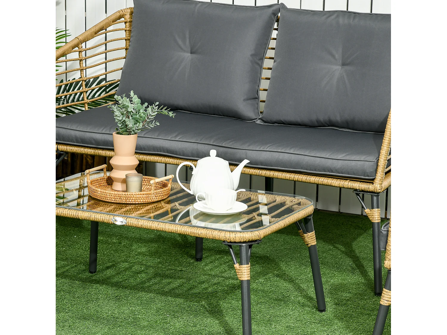 Set da giardino 4 pz con 2 sedie, un divano e un tavolino basso