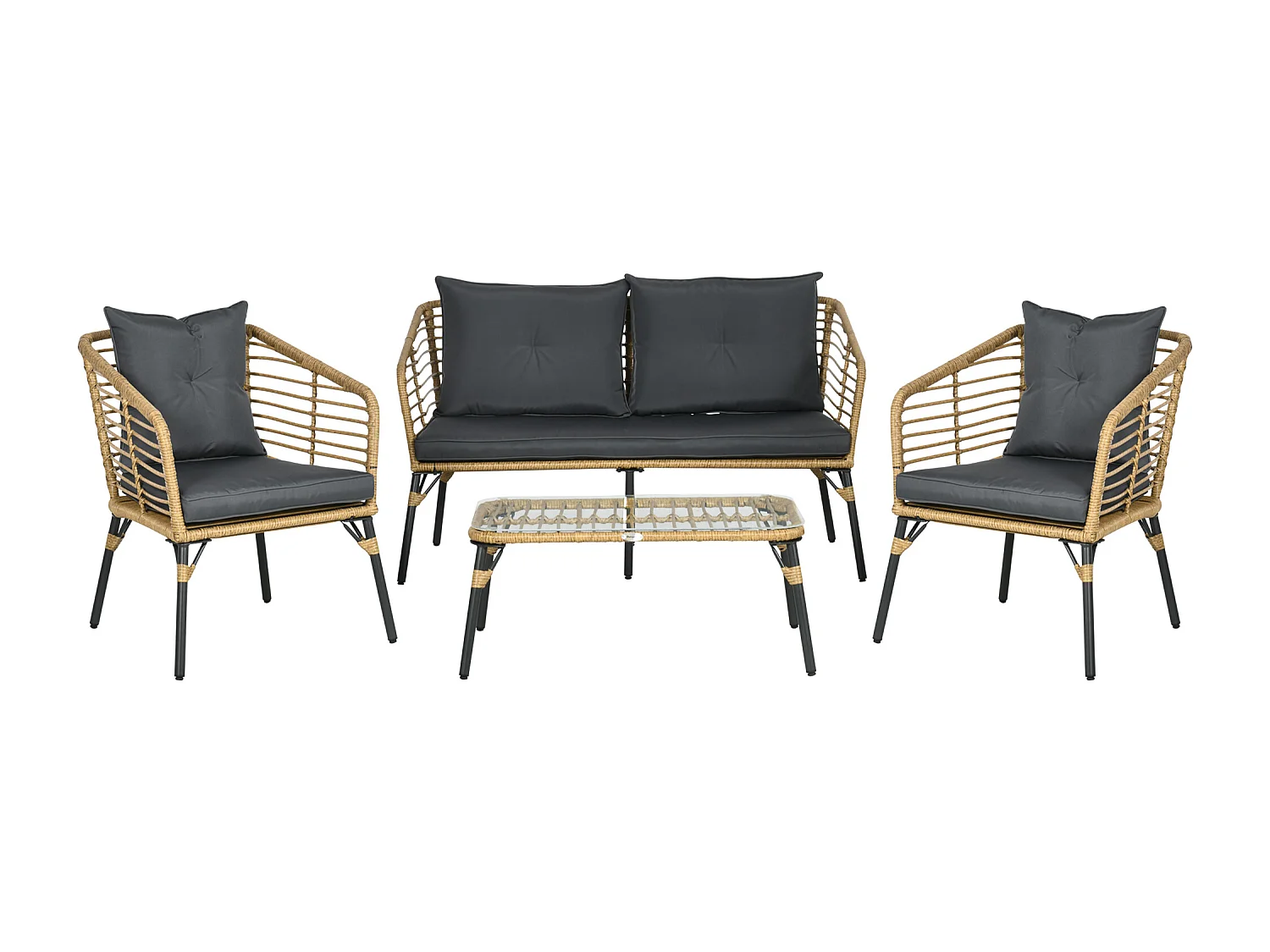 Set da giardino 4 pz con 2 sedie, un divano e un tavolino basso