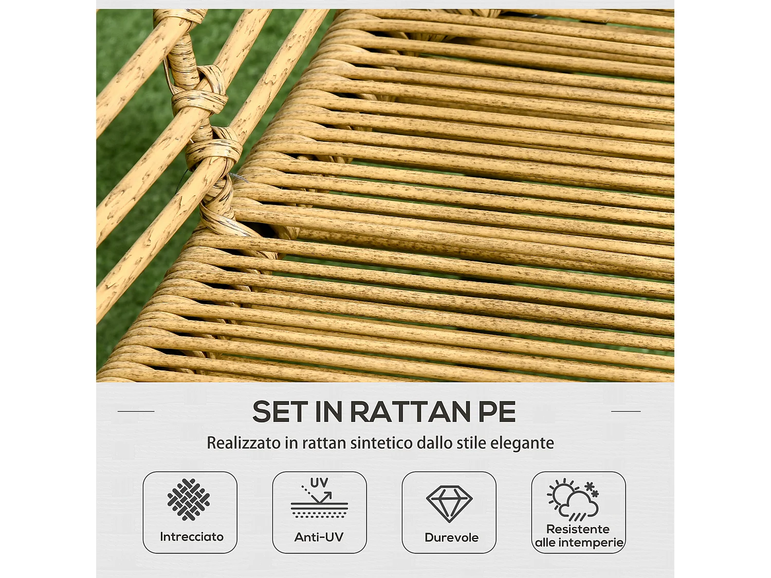 Set da giardino 4 pz con 2 sedie, un divano e un tavolino basso