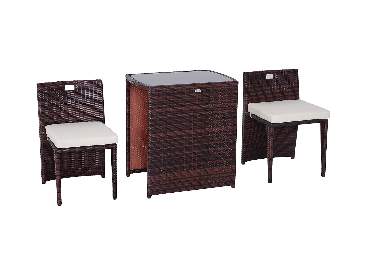 Set mobili da giardino con 1 tavolo e 2 sedie in rattan