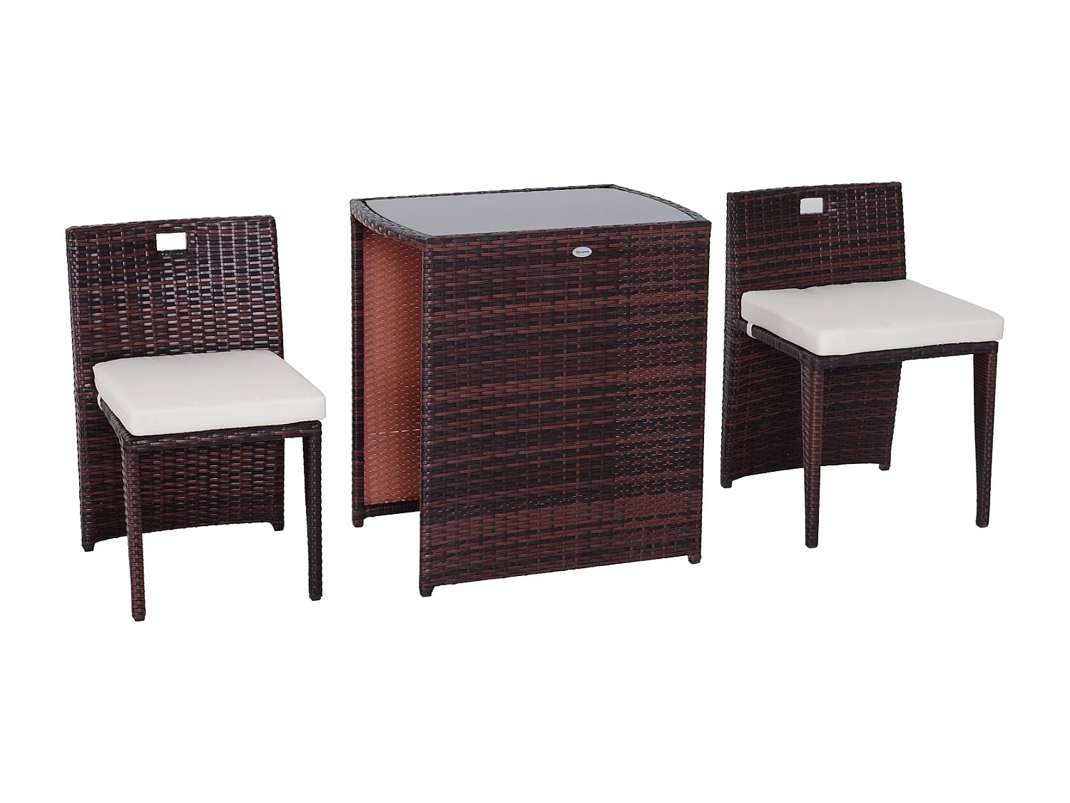 Set mobili da giardino con 1 tavolo e 2 sedie in rattan