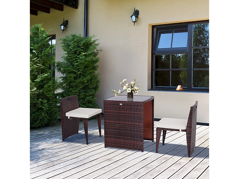 Set mobili da giardino con 1 tavolo e 2 sedie in rattan