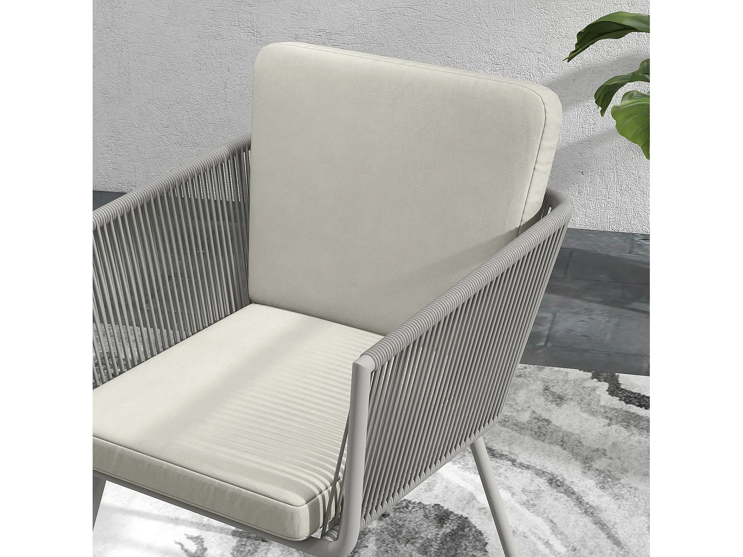 Set 2 sedie da giardino e tavolino stile boho in rattan grigio chiaro