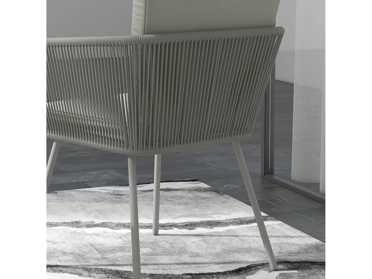 Set 2 sedie da giardino e tavolino stile boho in rattan grigio chiaro