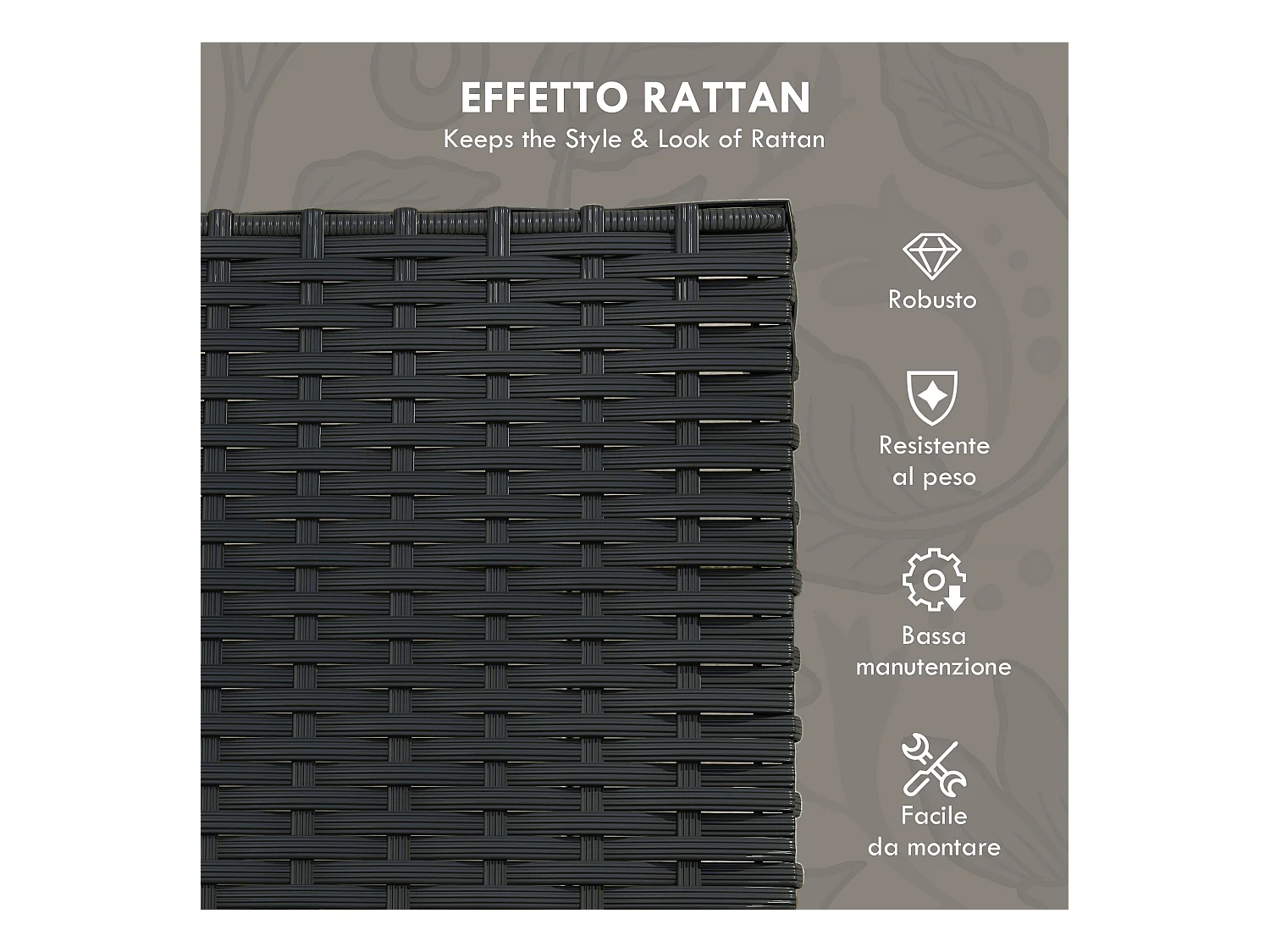 Set da giardino con 2 sedie divanetto e 2 tavolini effetto rattan