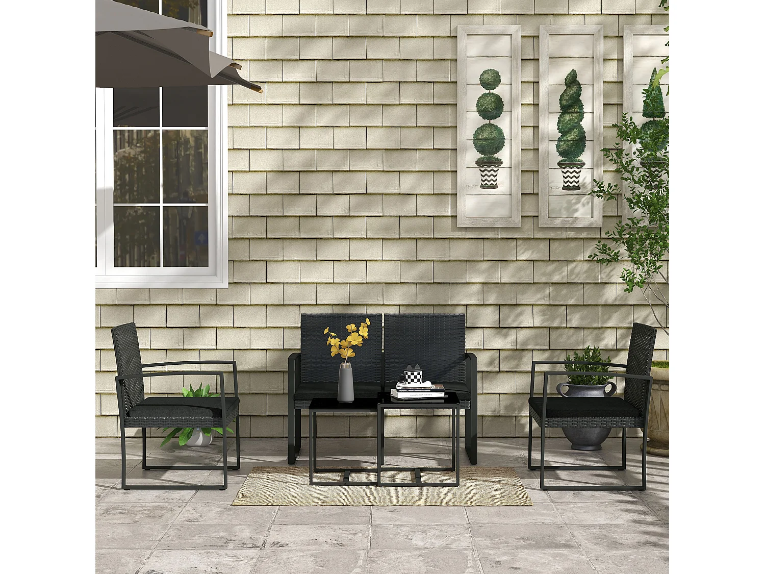 Set da giardino con 2 sedie divanetto e 2 tavolini effetto rattan