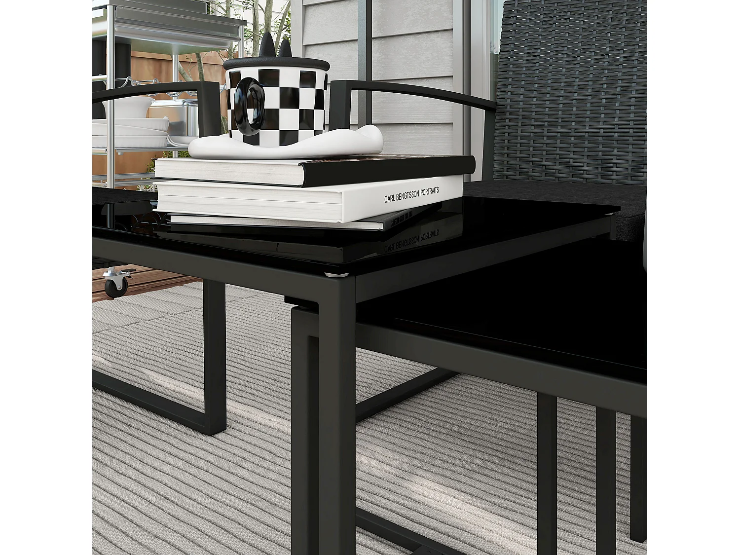 Set da giardino con 2 sedie divanetto e 2 tavolini effetto rattan