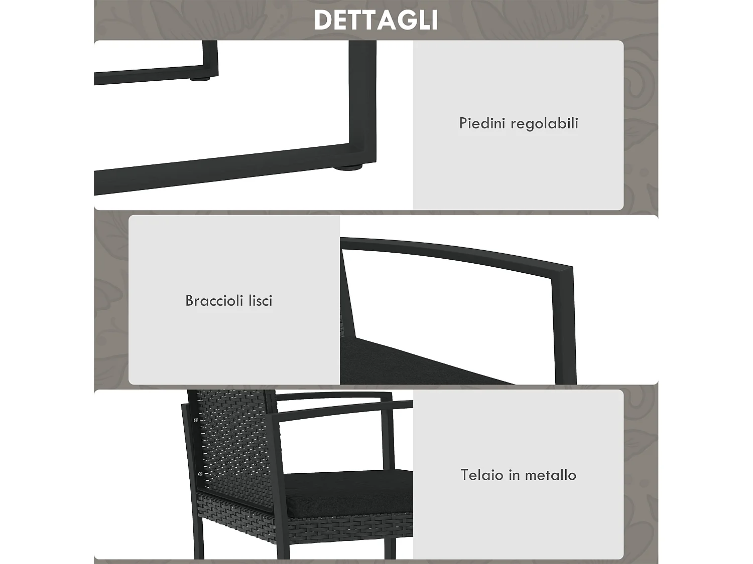 Set da giardino con 2 sedie divanetto e 2 tavolini effetto rattan