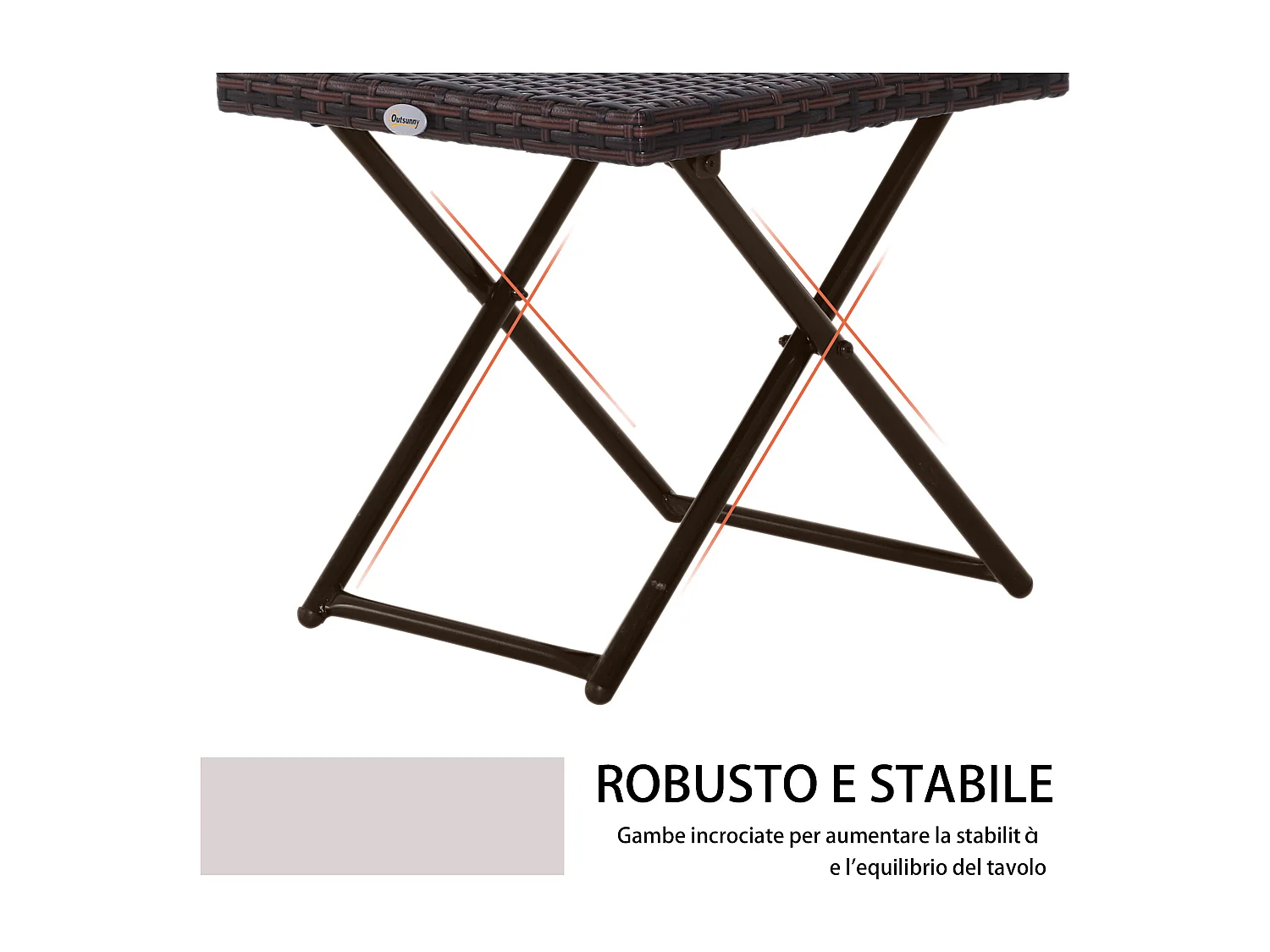 Tavolino da giardino pieghevole in rattan sintetico e acciaio marrone