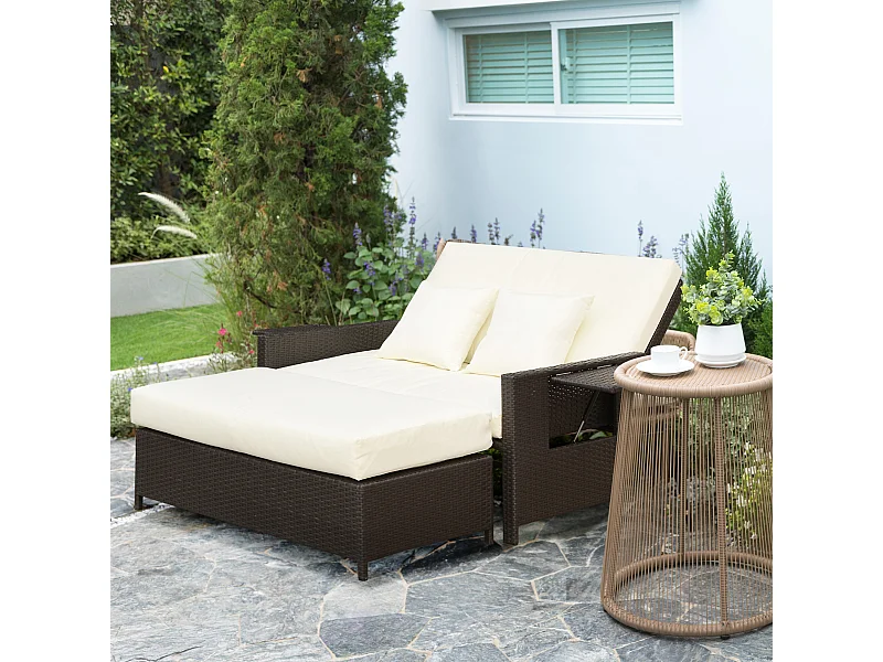 Divanetto da giardino componibile con panca in rattan marrone