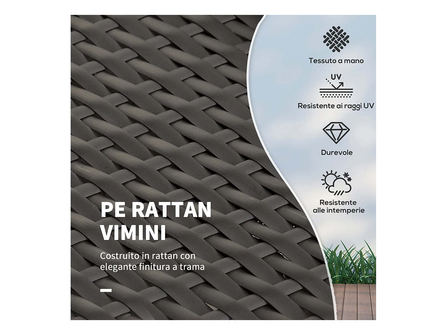 Divanetto da giardino componibile con panca in rattan marrone