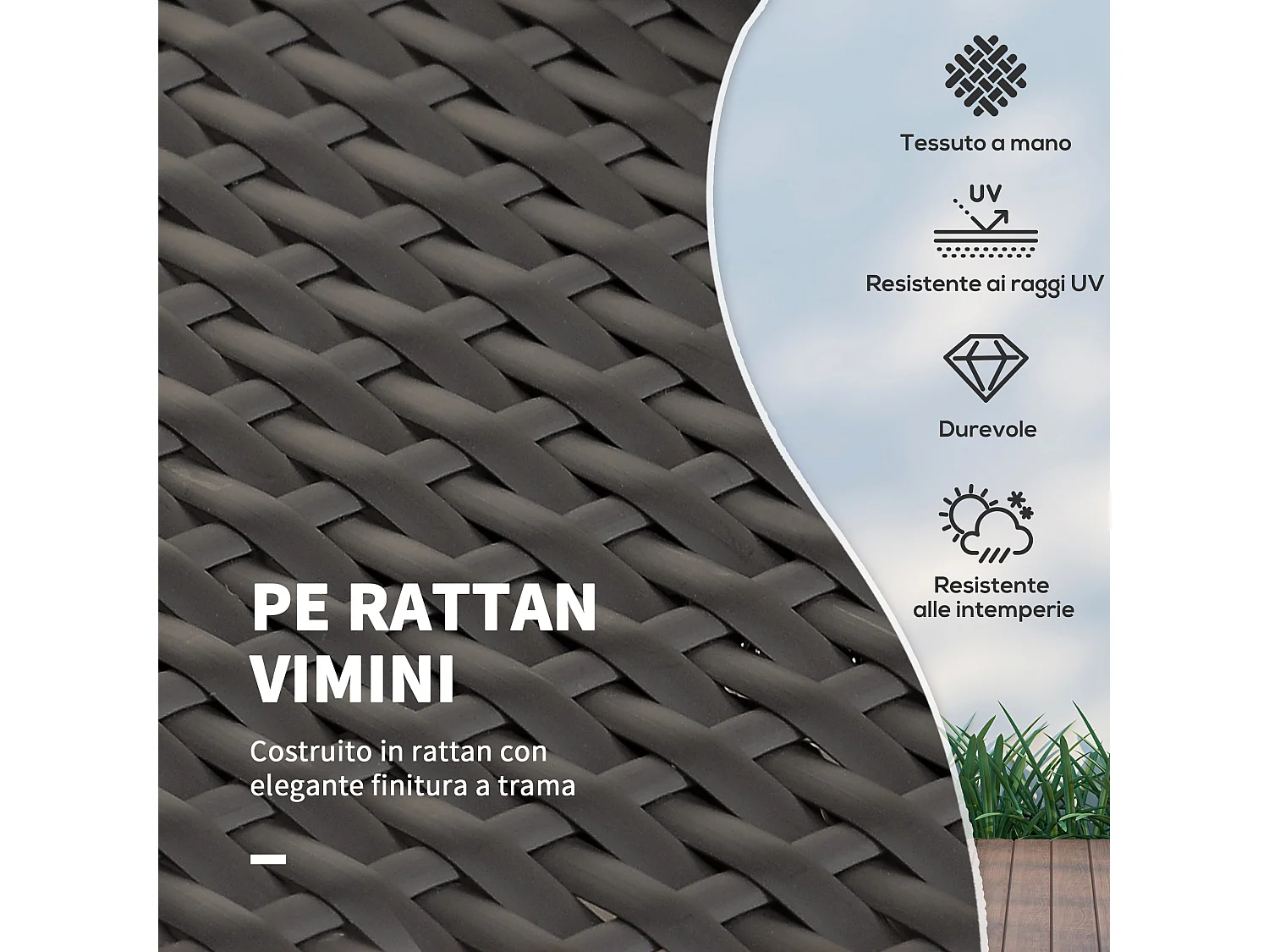 Divanetto da giardino componibile con panca in rattan marrone